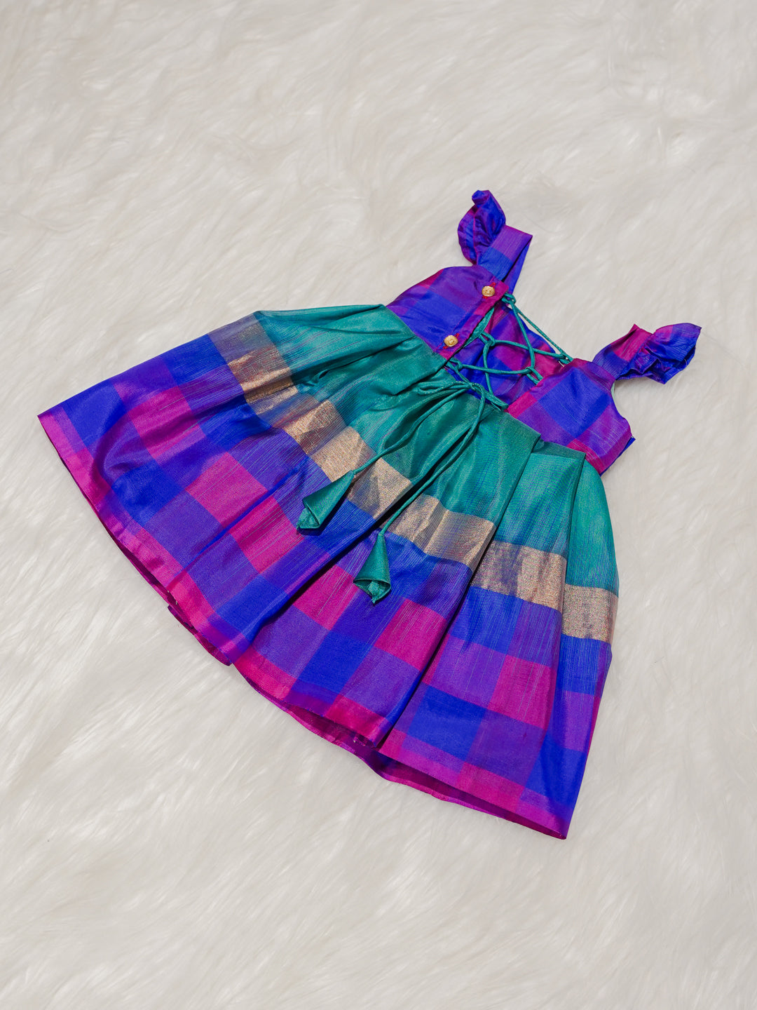 Multicolor Newborn Girl Gown with Checked Design
