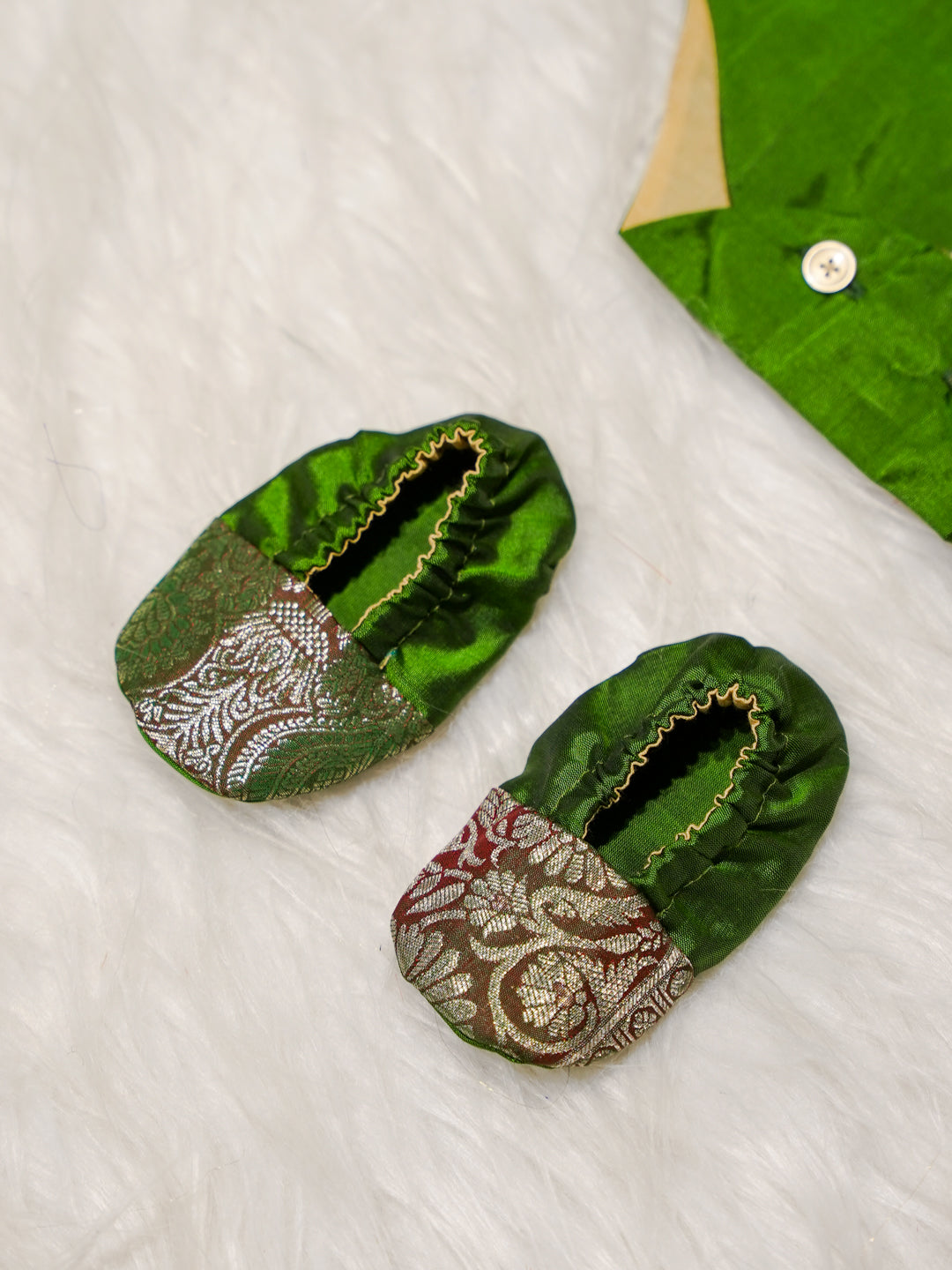 Green Boy Romper with Zari Panel
