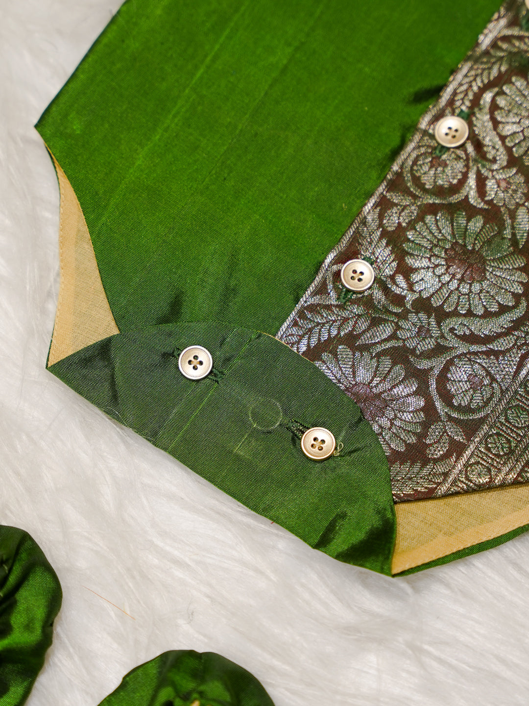 Green Boy Romper with Zari Panel