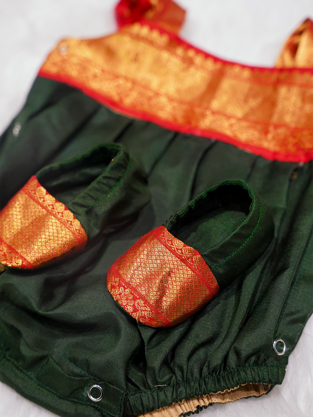 Emerald Green & Red Silk Newborn Romper Set