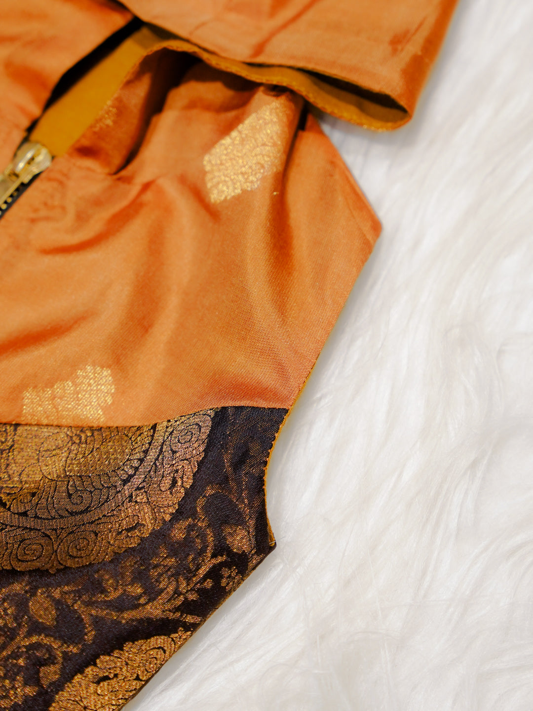 Mustard Orange Newborn Unisex Hooded Jacket with Zari Motifs