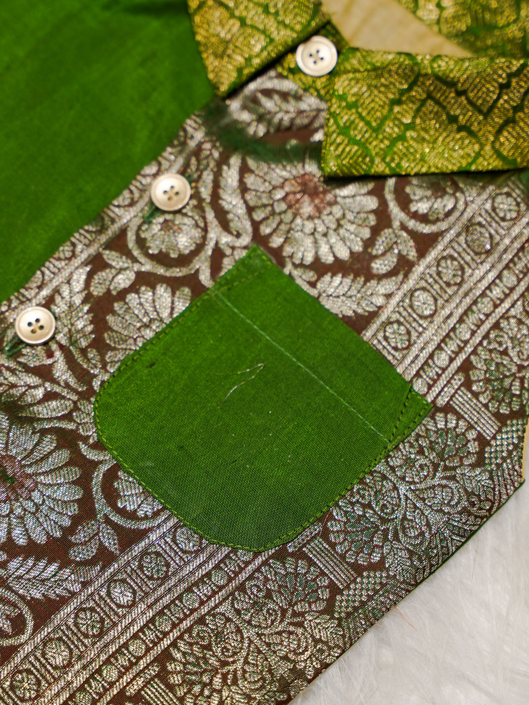 Green Boy Romper with Zari Panel