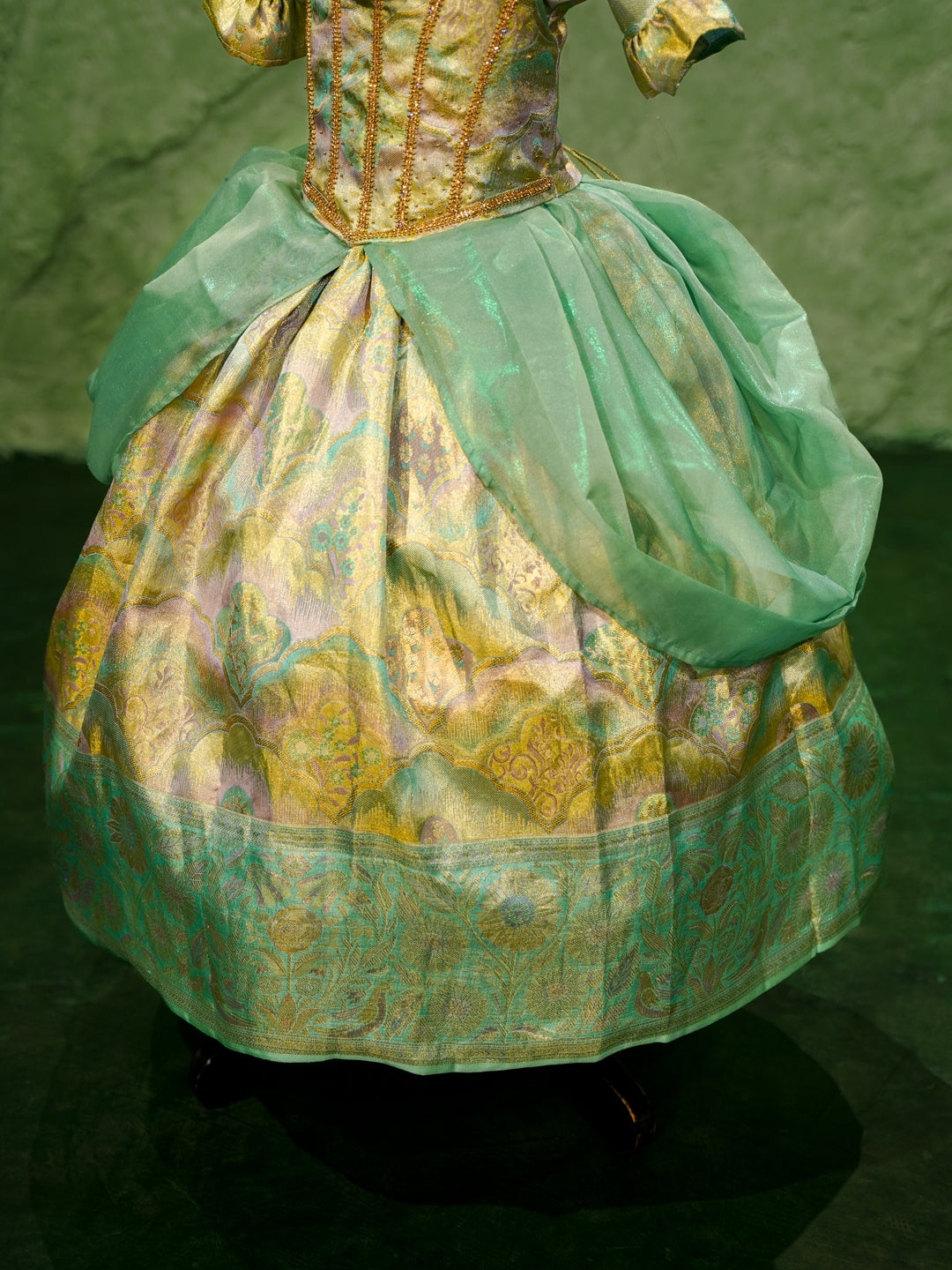 Mint Blossom Pure Kanchipuram Silk Pattu Gown