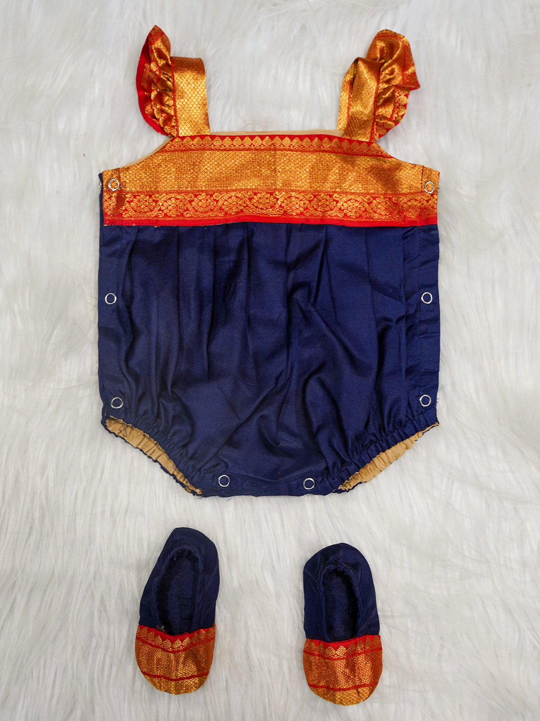 Royal Blue & Gold Silk Newborn Romper Set