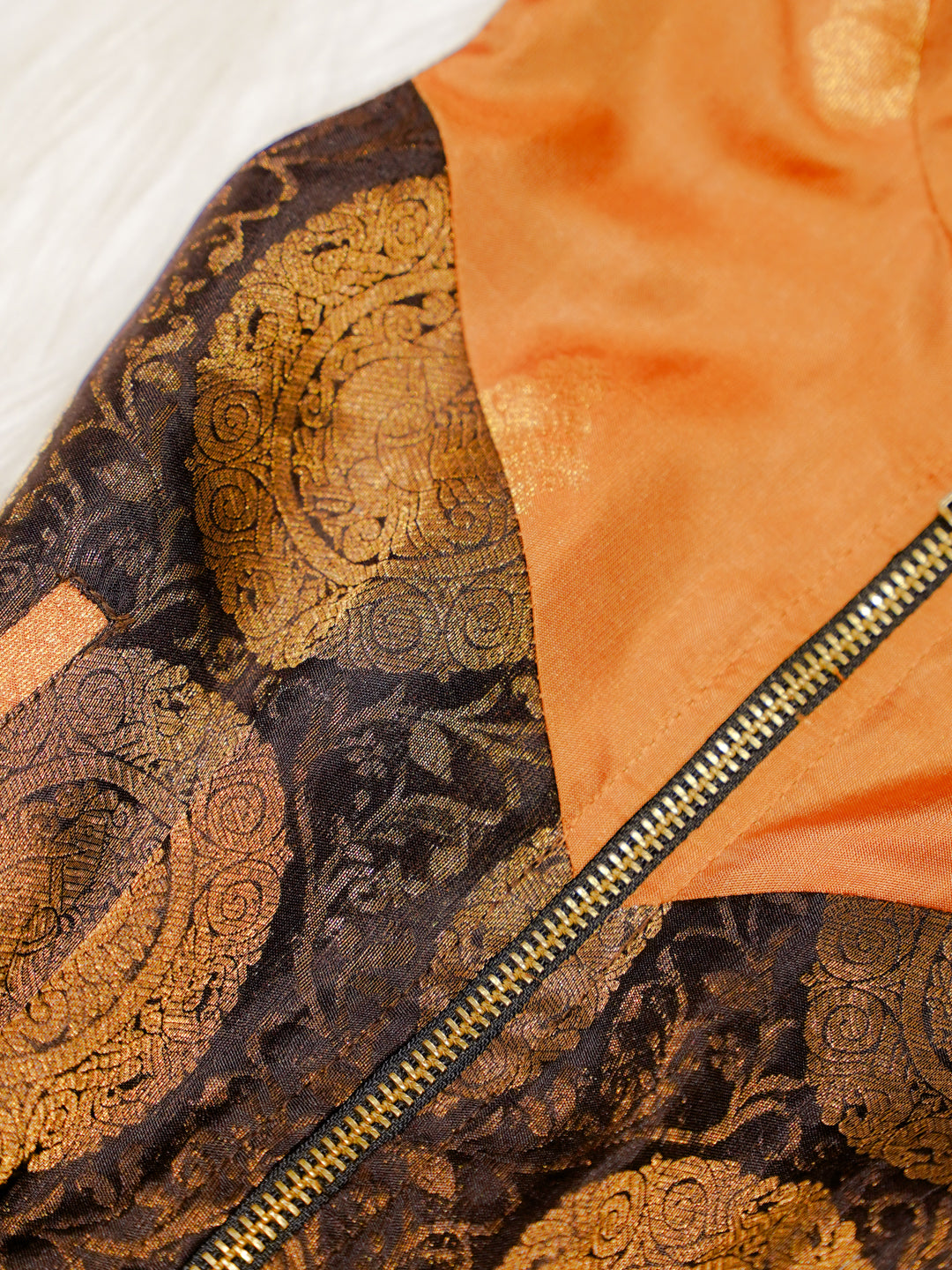 Mustard Orange Newborn Unisex Hooded Jacket with Zari Motifs