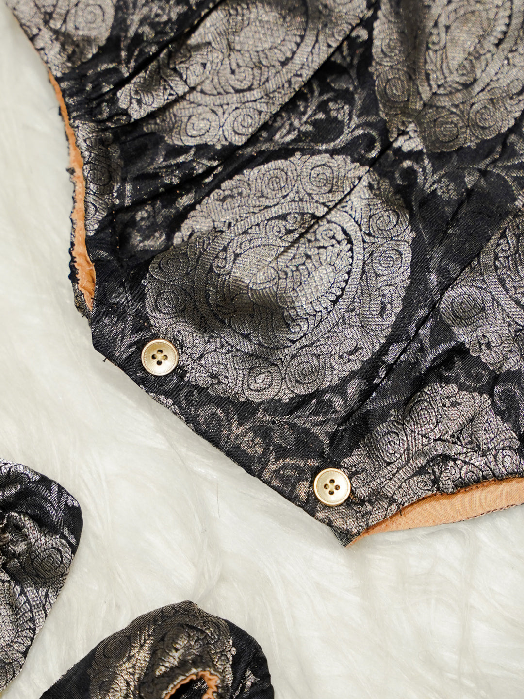 Black & Gold Jacquard Newborn Girl Romper