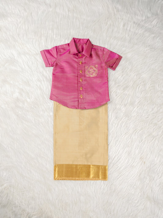 Royal Blush – Silk Dhoti Shirt Set for Boys