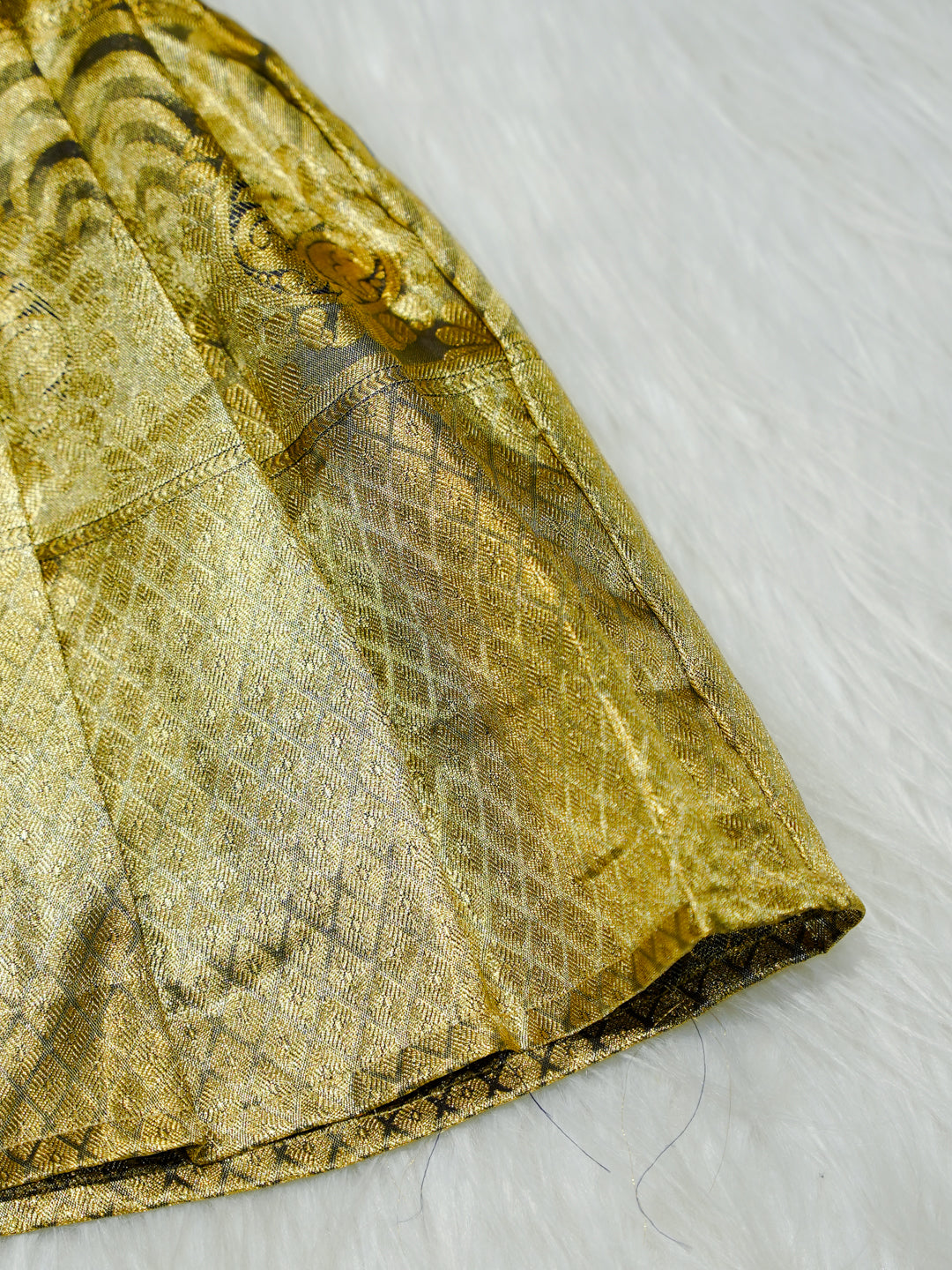 Gold & Navy Kanchipuram Silk Baby Gown with Bow