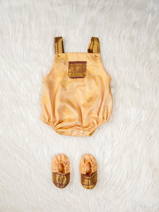 Peach Gold – Silk Romper Set for Newborns
