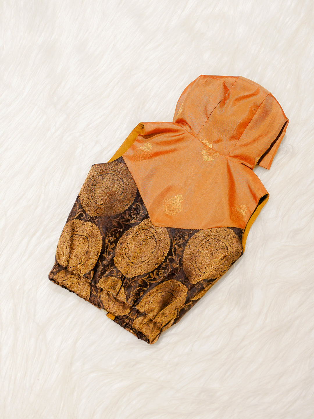 Mustard Orange Newborn Unisex Hooded Jacket with Zari Motifs
