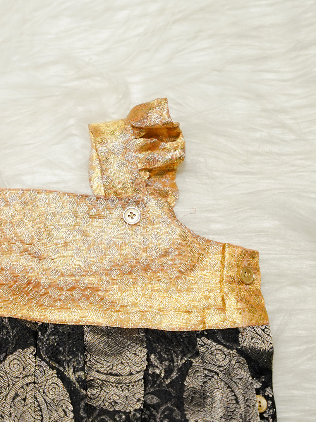 Black & Gold Jacquard Newborn Girl Romper