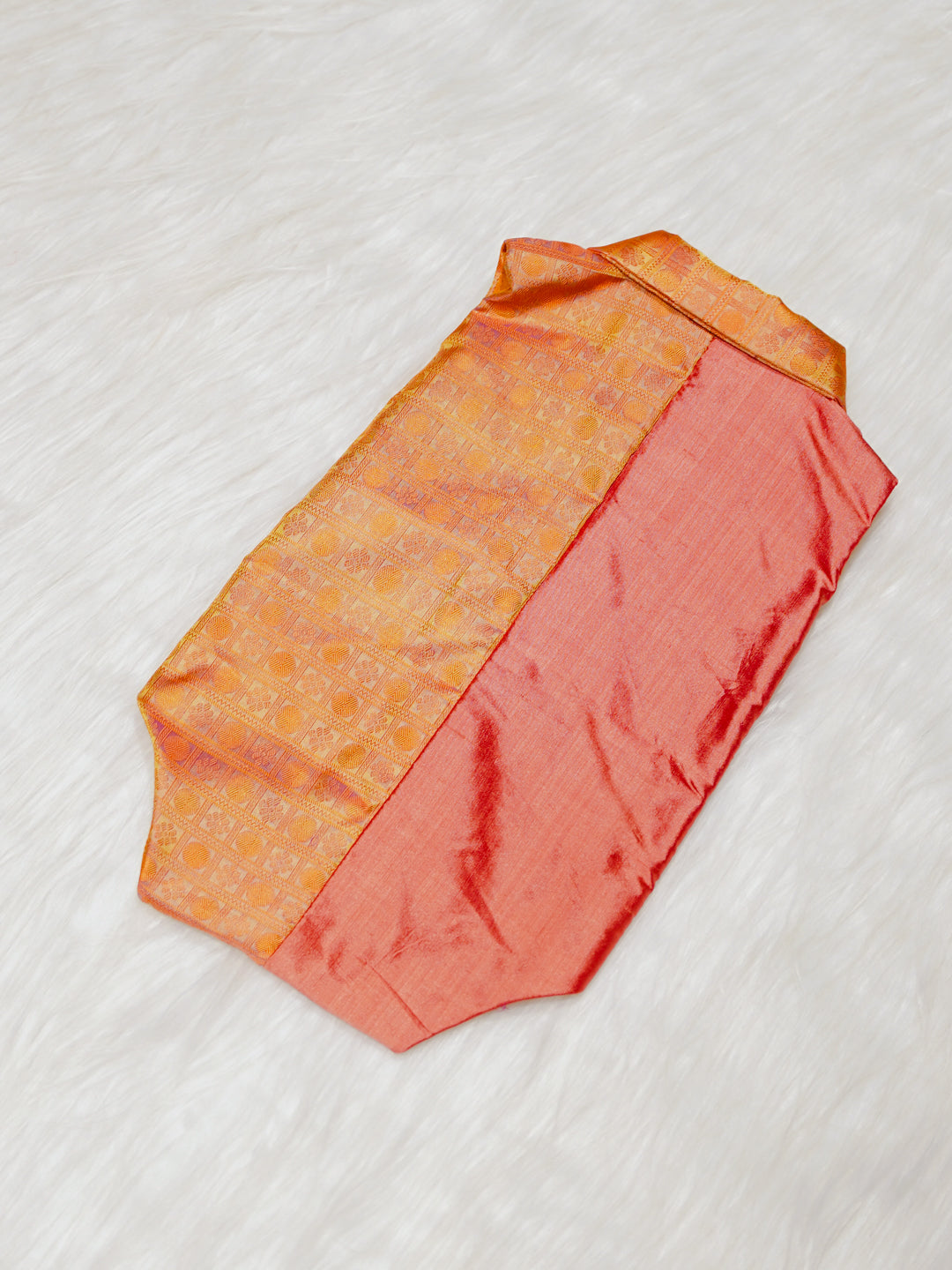 Coral Orange Kanchipuram Silk Shirt-Style Baby Romper with Shoes