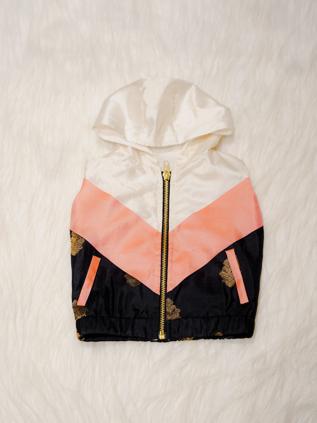 Ivory Newborn Unisex Hooded Jacket with Contrast Panels