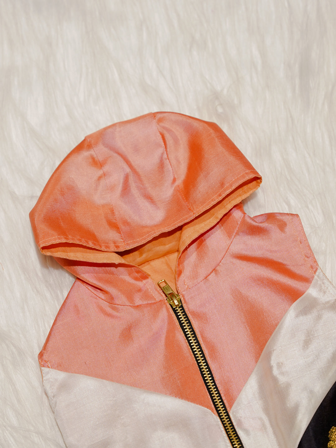 Peach Newborn Hooded Jacket with Zari Motifs