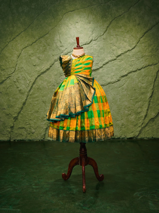 Vibrant Checks Kanchipuram Silk Pattu Pavadai with Designer Drape