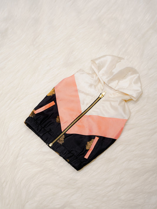 Ivory Newborn Unisex Hooded Jacket with Contrast Panels