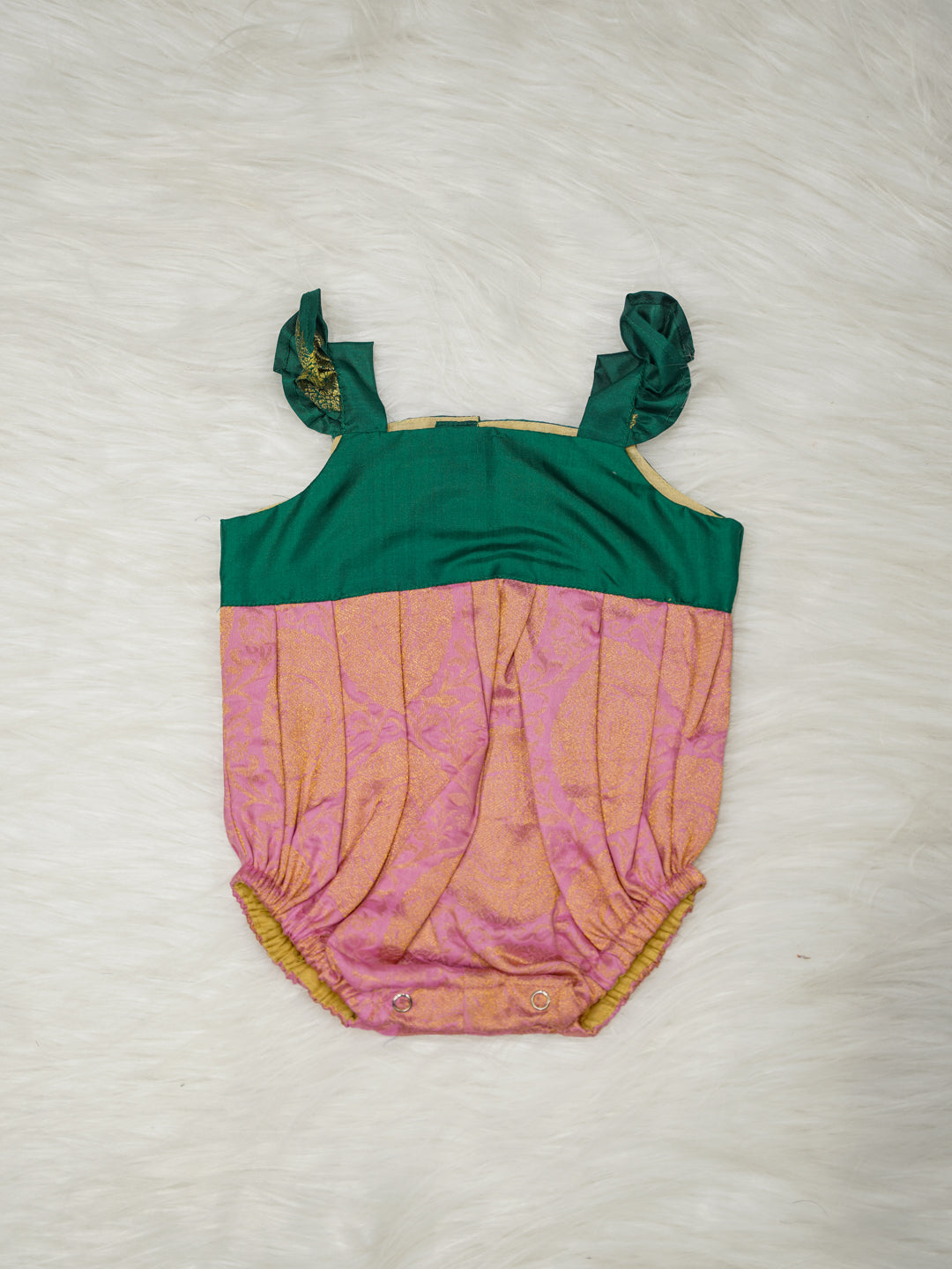 Rose Pink & Emerald Silk Newborn Romper