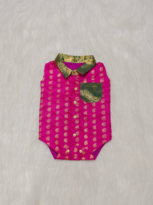 Pink Boy Romper with Zari Motifs