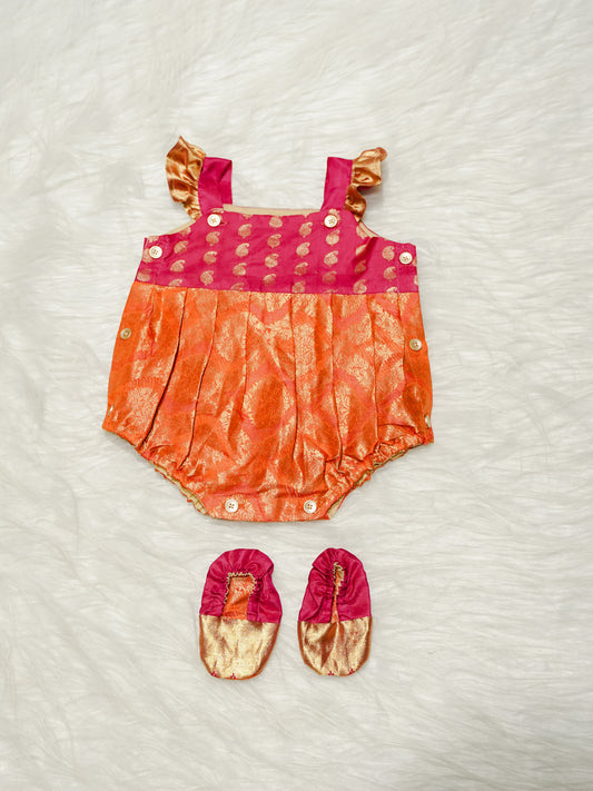 Coral Orange & Pink Newborn Girl Romper