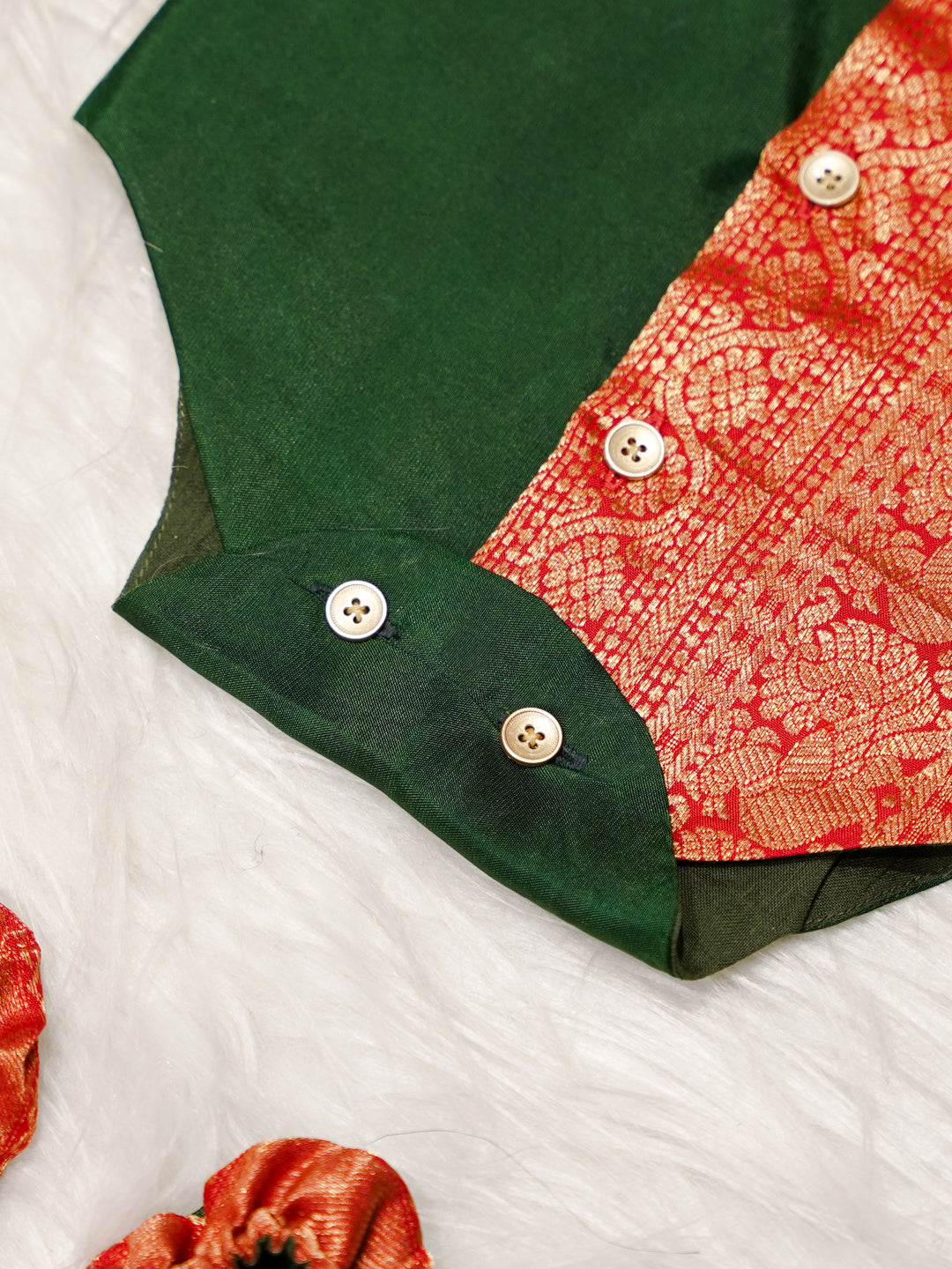 Green Boy Romper with Zari Contrast