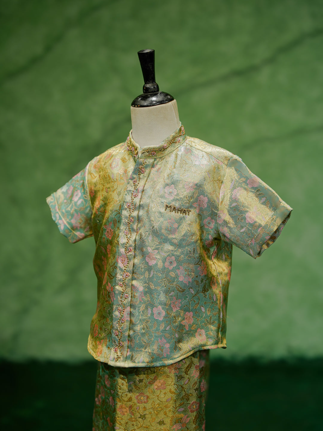 The "Little Lover Set" – Hand-Beaded Pure Kanchipuram Silk Vesti Shirt & Dhoti