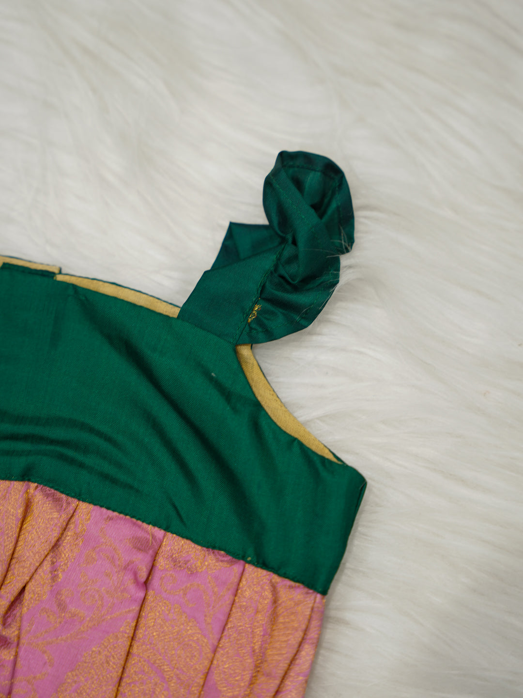 Rose Pink & Emerald Silk Newborn Romper