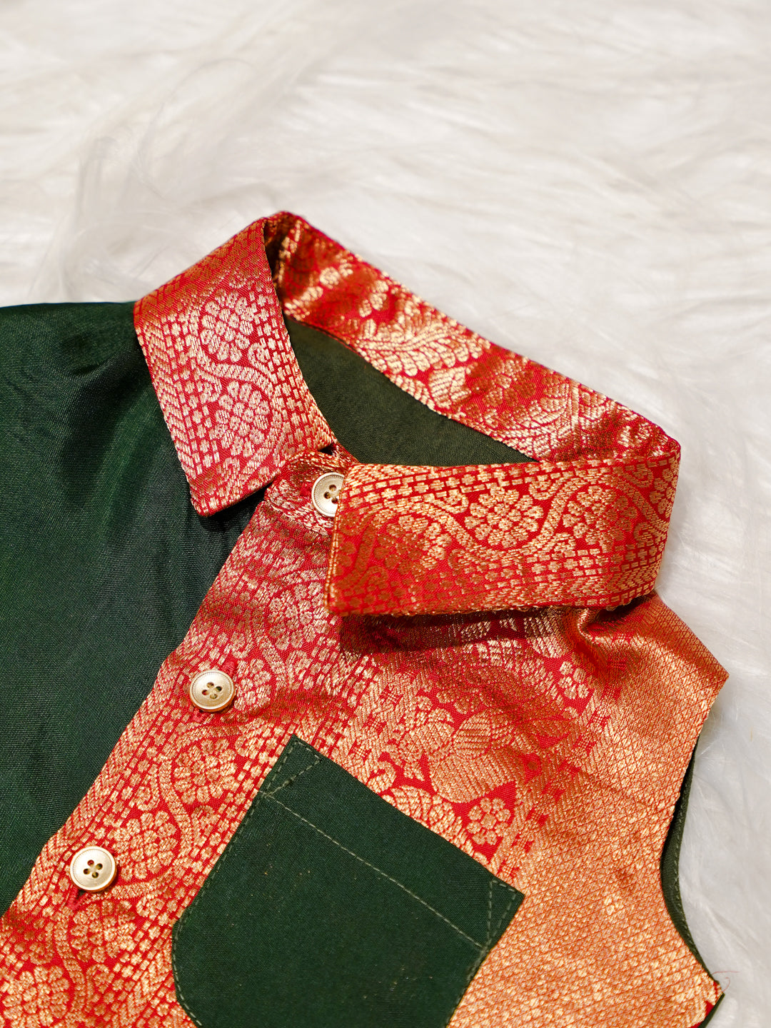 Green Boy Romper with Zari Contrast