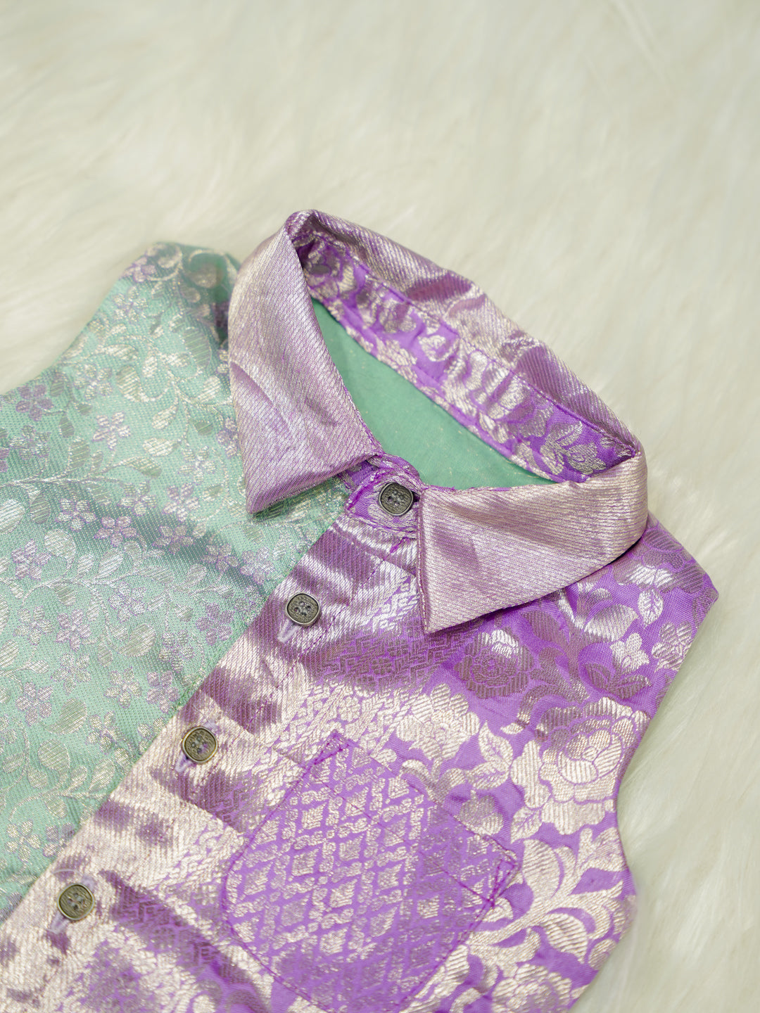 Mint Purple Brocade Baby Boy Romper
