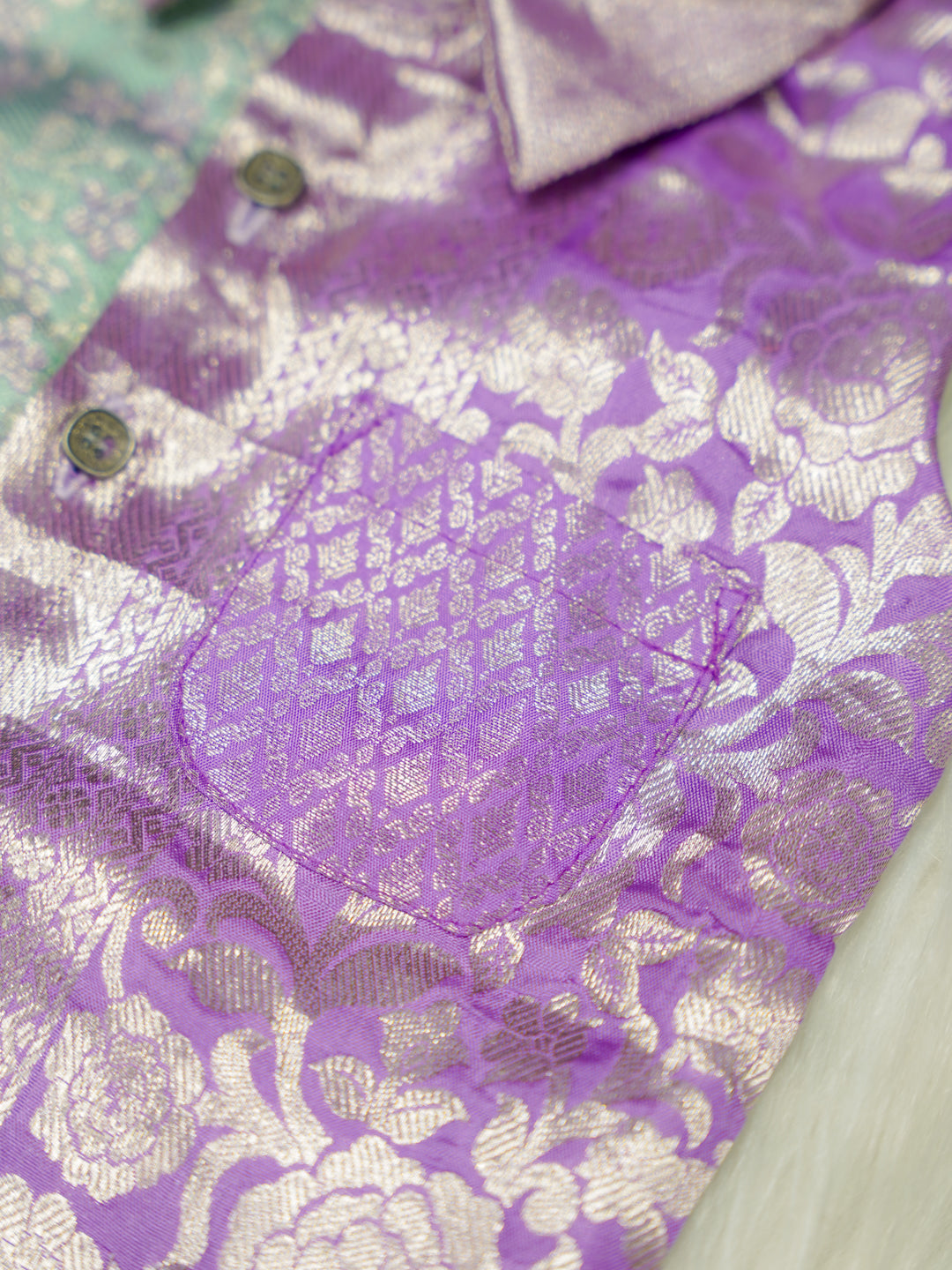 Mint Purple Brocade Baby Boy Romper