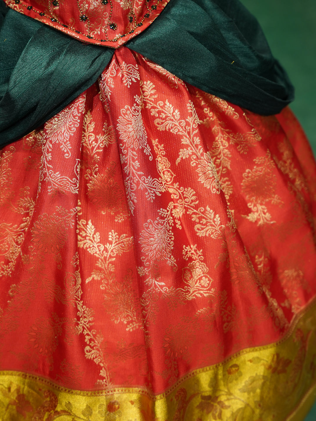 Cinderella-Inspired Red & Gold Fairytale Gown for Girls