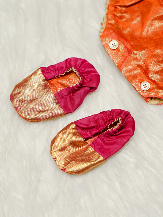 Coral Orange & Pink Newborn Girl Romper