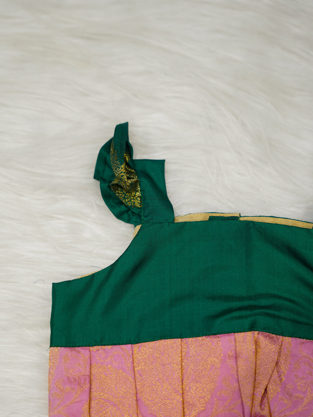 Rose Pink & Emerald Silk Newborn Romper