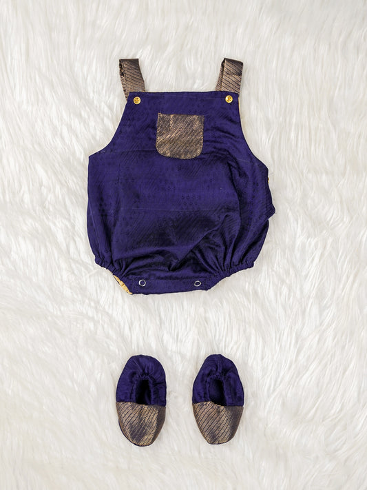 Royal Indigo – Silk Romper Set for Baby