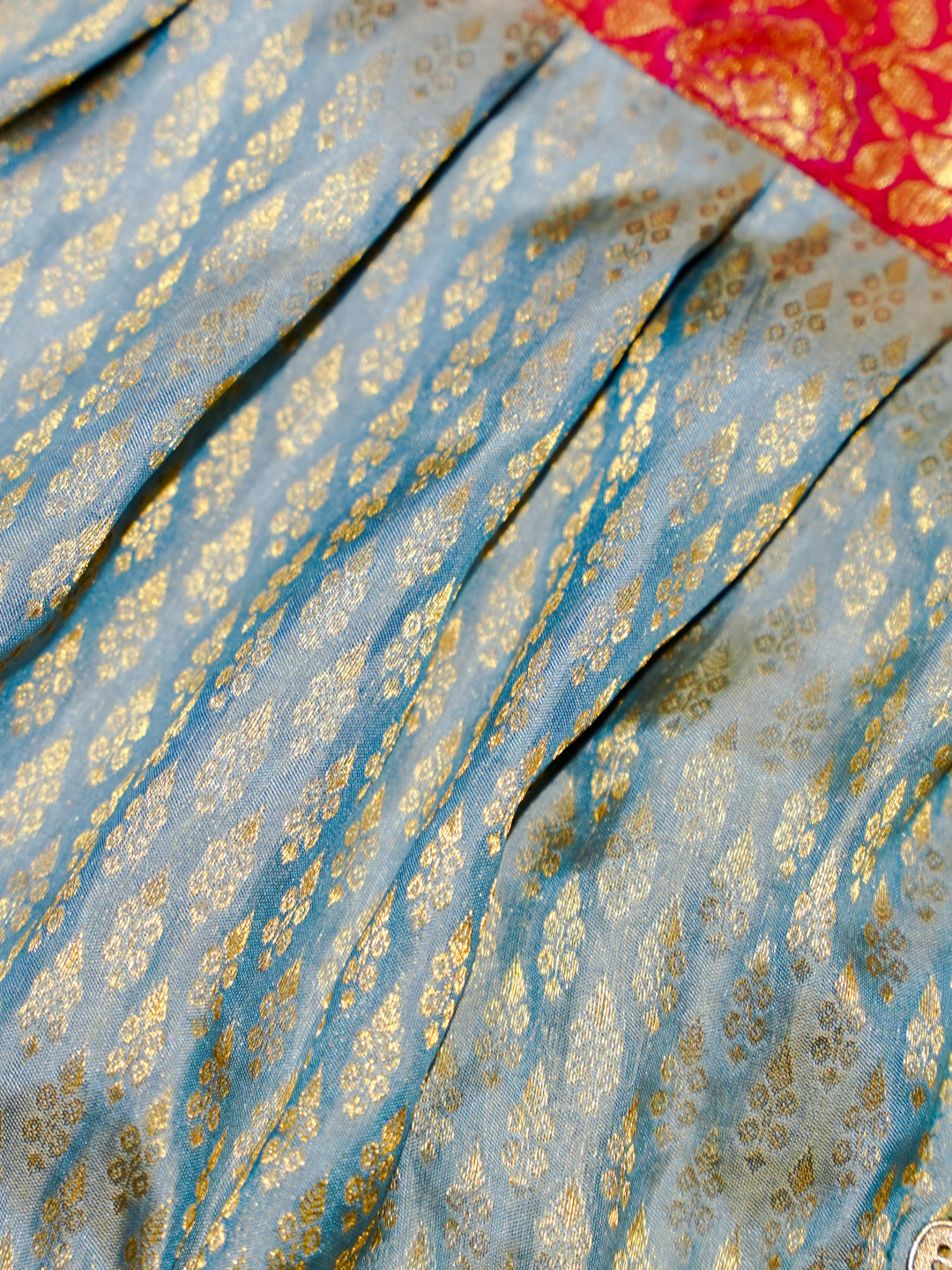 Sky Blue Newborn Girl Romper with Red Floral Yoke