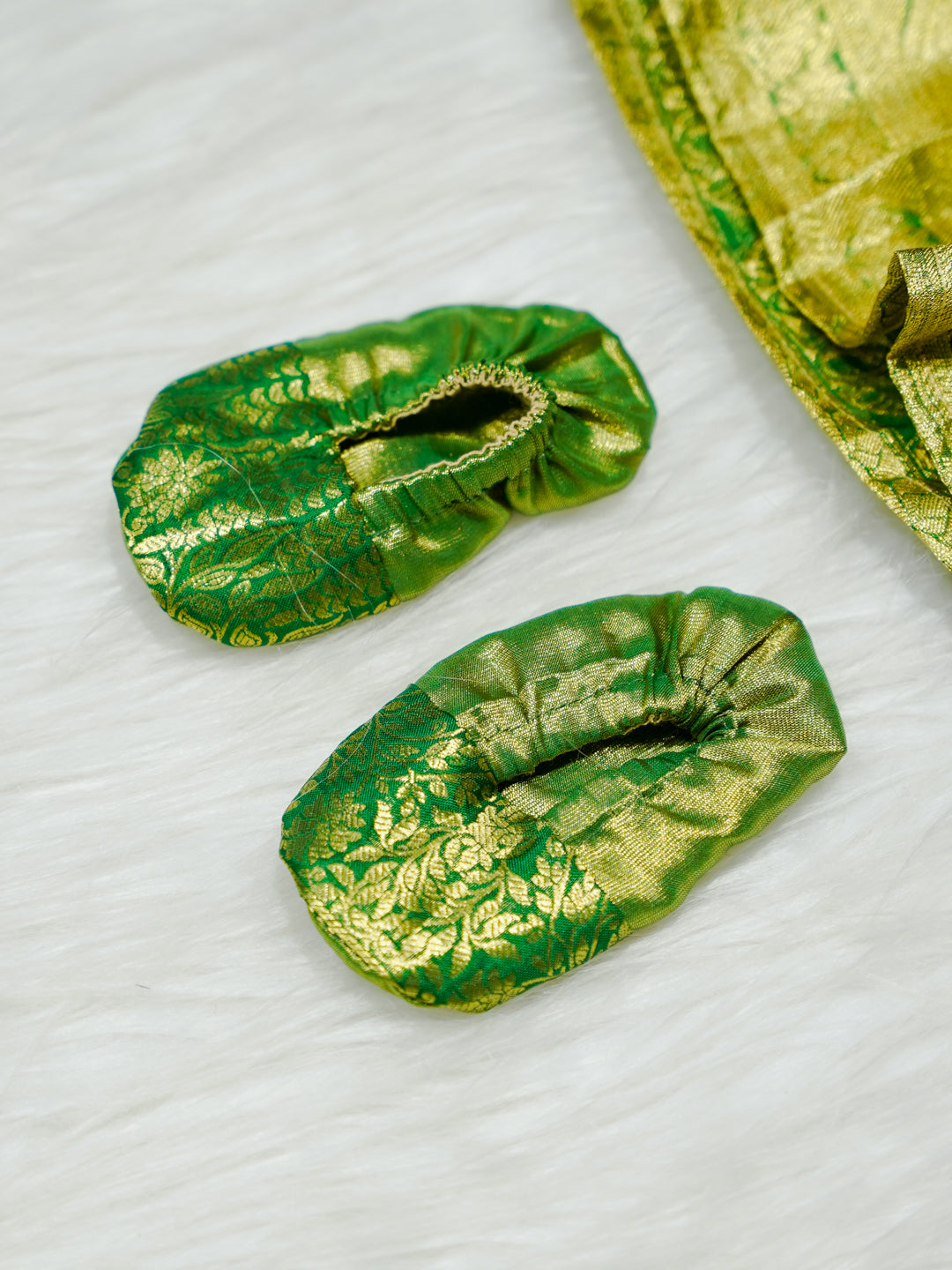 Parrot Green Kanchipuram Silk Baby Gown with Bow