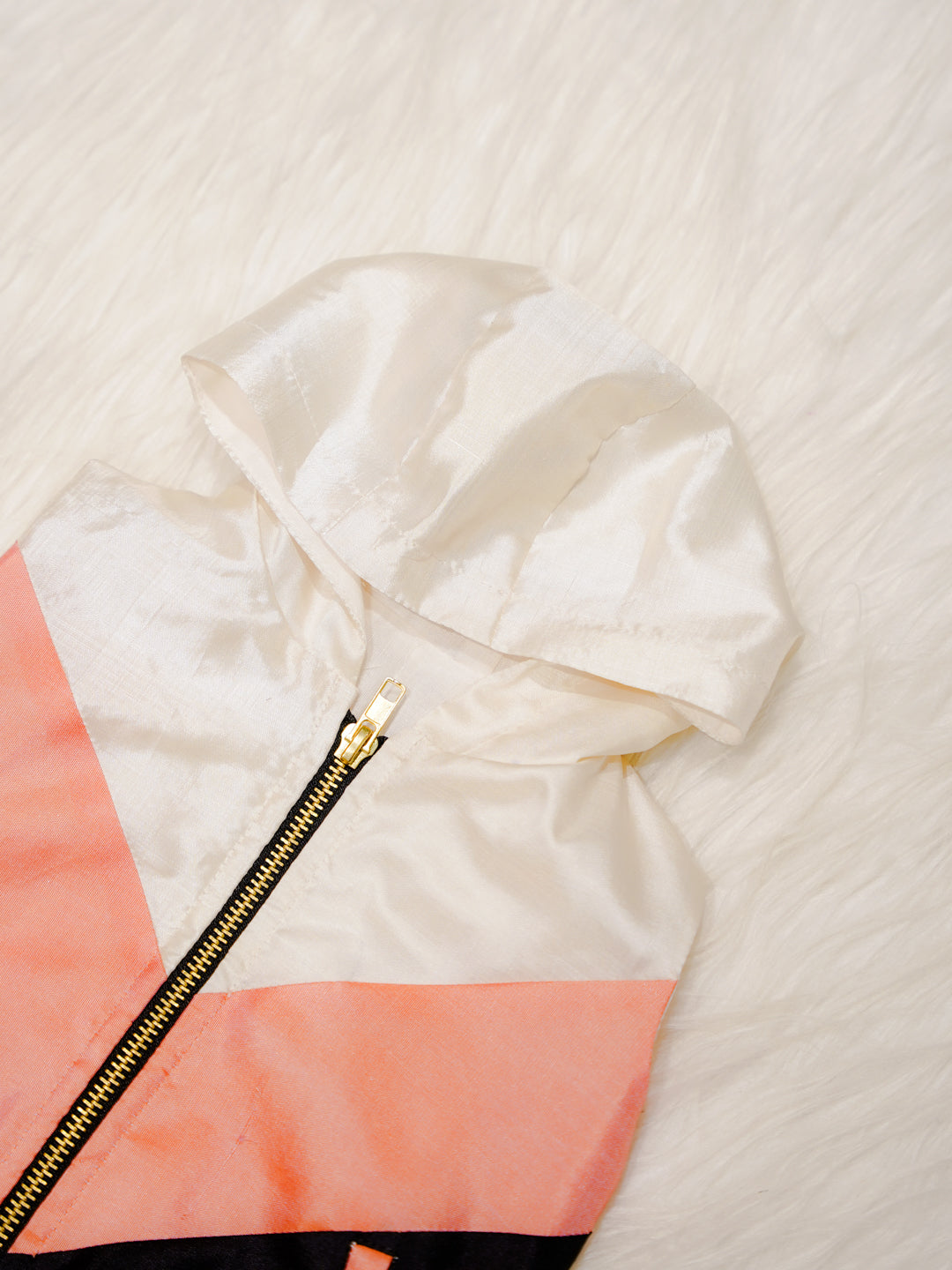 Ivory Newborn Unisex Hooded Jacket with Contrast Panels