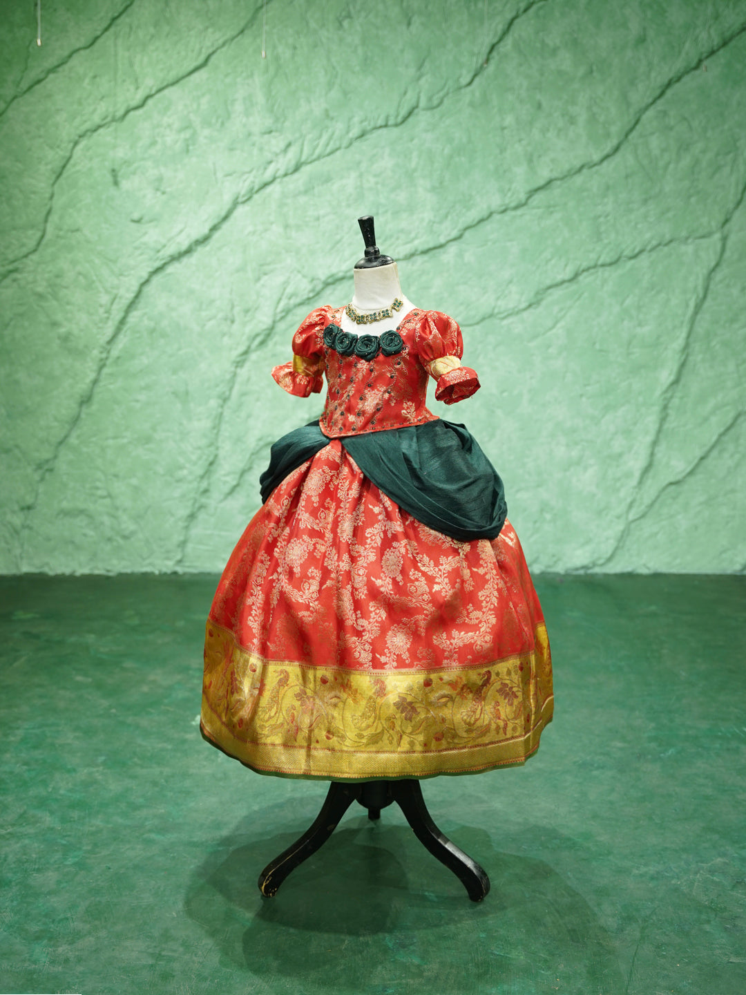 Cinderella-Inspired Red & Gold Fairytale Gown for Girls