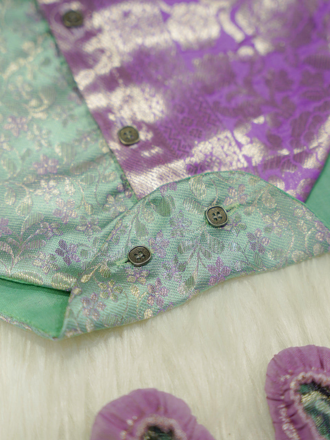 Mint Purple Brocade Baby Boy Romper