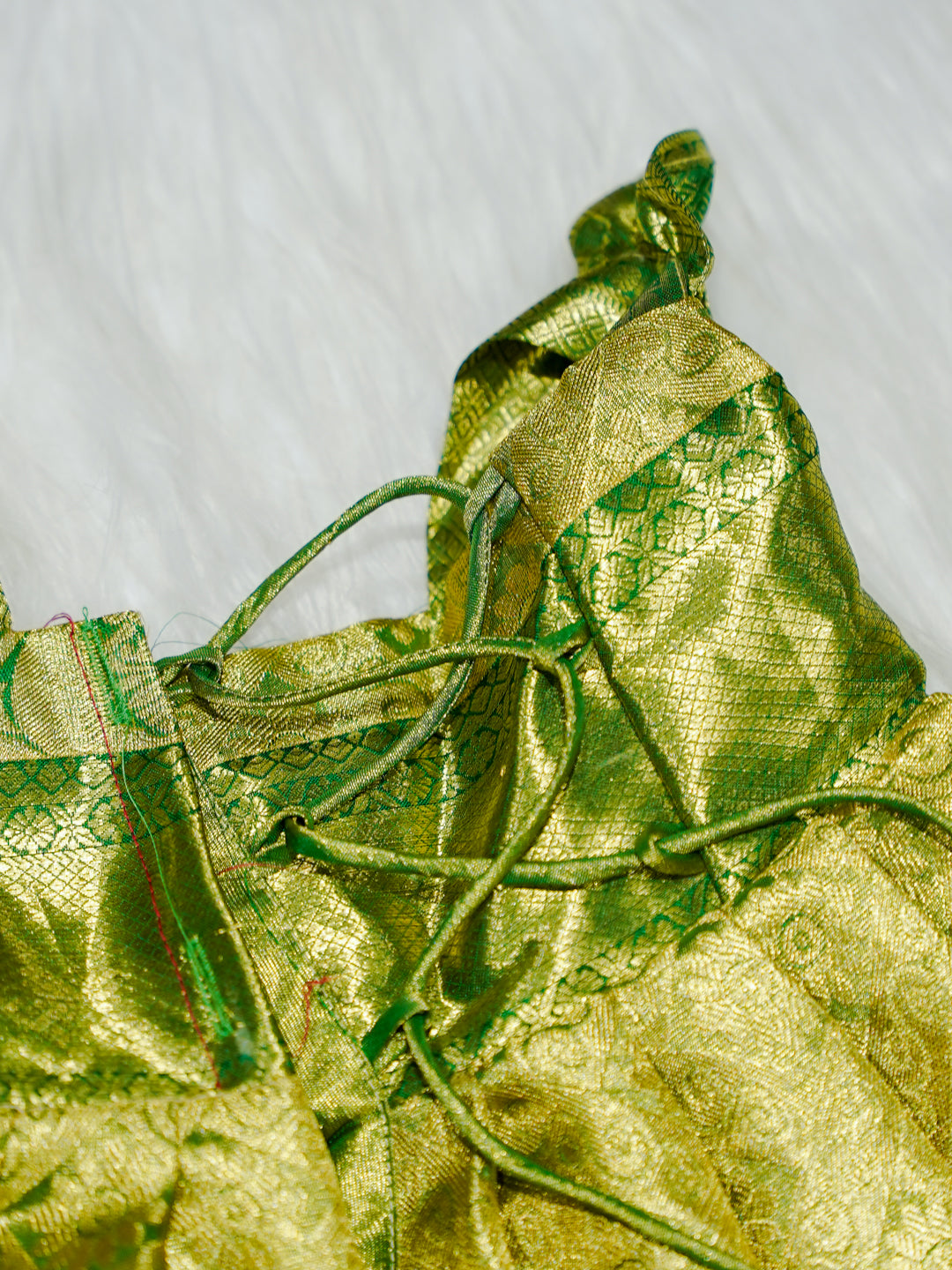 Parrot Green Kanchipuram Silk Baby Gown with Bow