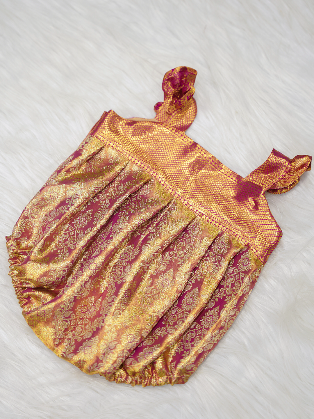 Rani Pink & Gold Kanchipuram Silk Brocade Romper Set