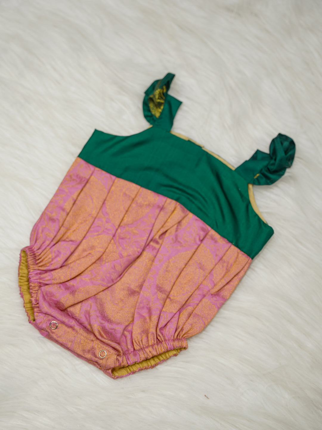 Rose Pink & Emerald Silk Newborn Romper