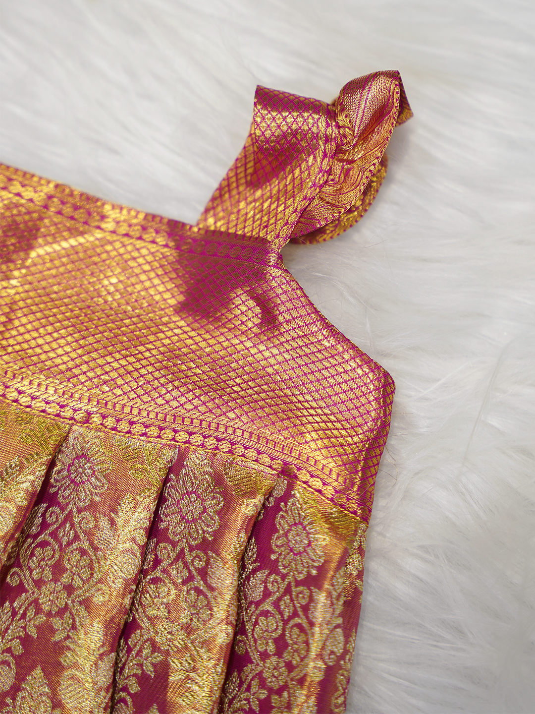 Rani Pink & Gold Kanchipuram Silk Brocade Romper Set