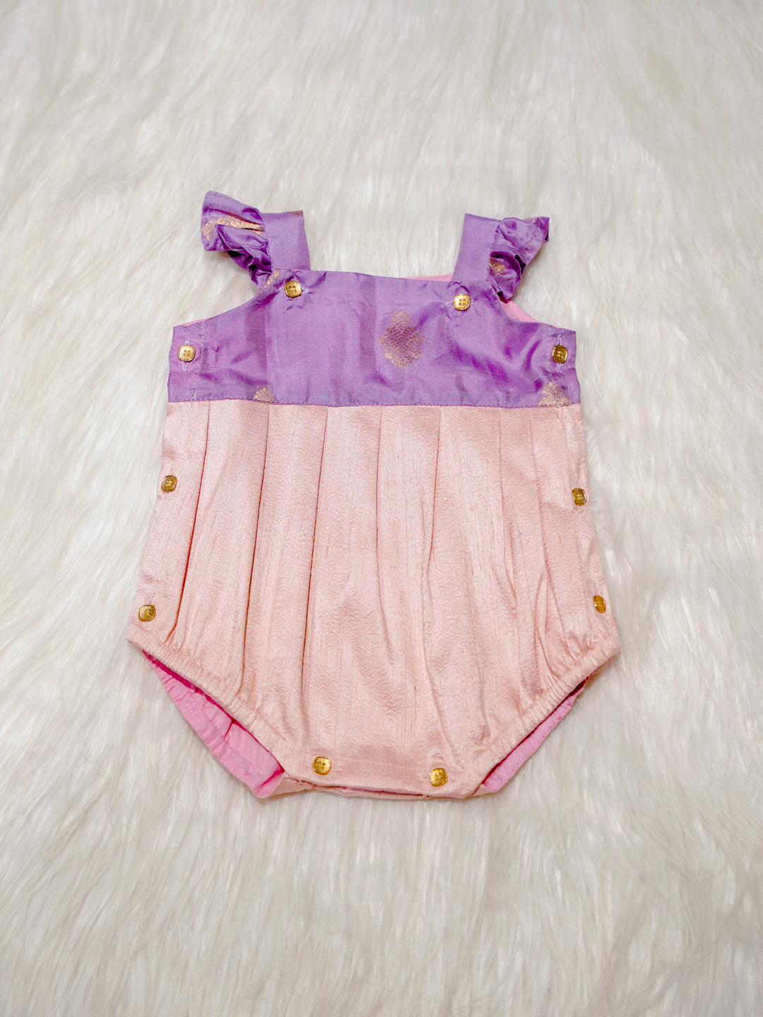 Blush Pink Newborn Girl Romper with Lavender Yoke