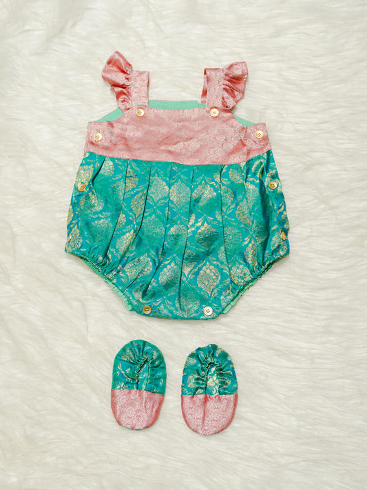 Aqua Blue & Pink Newborn Girl Romper
