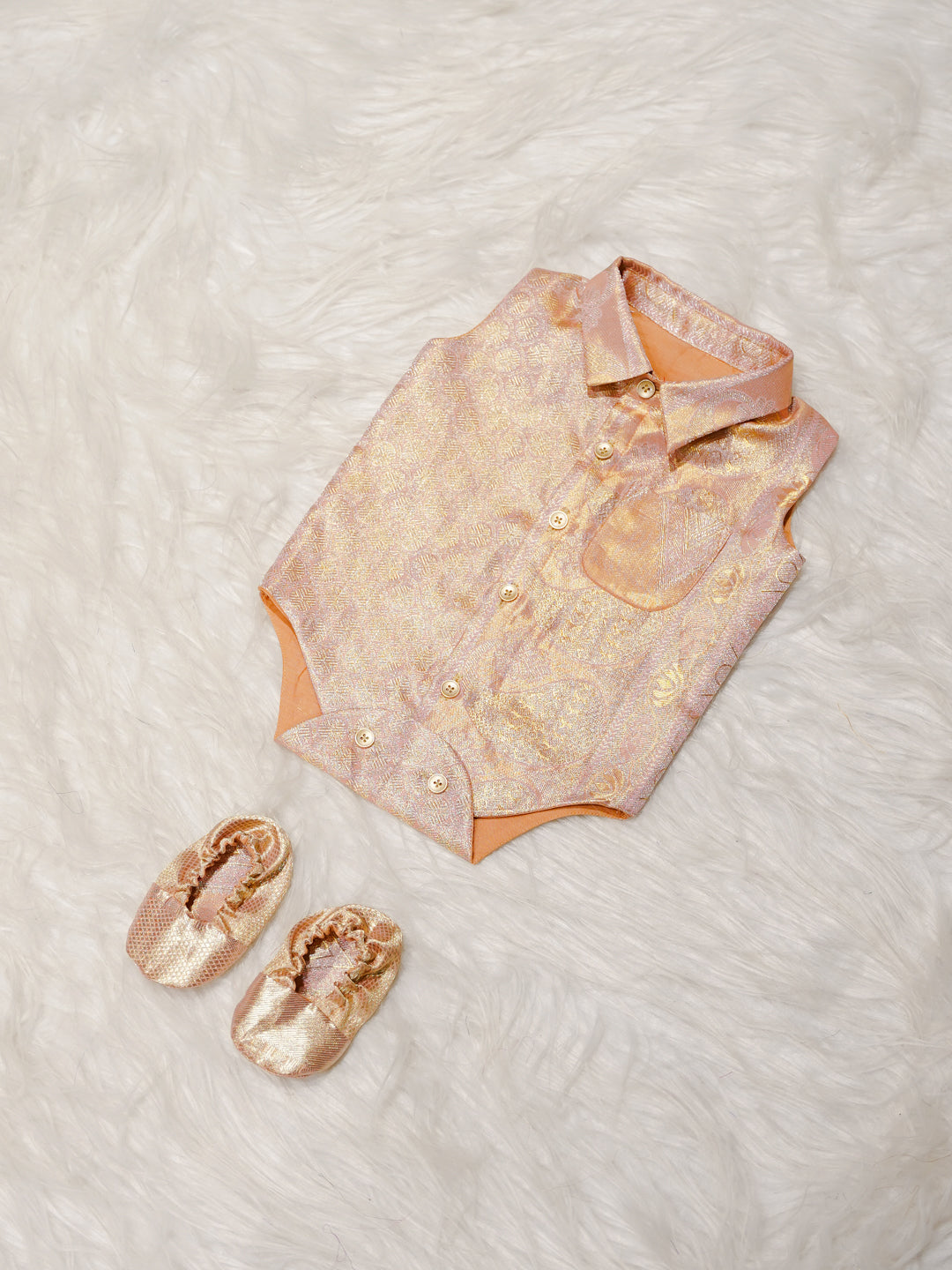 Peach Gold Boy Romper with Zari Motif