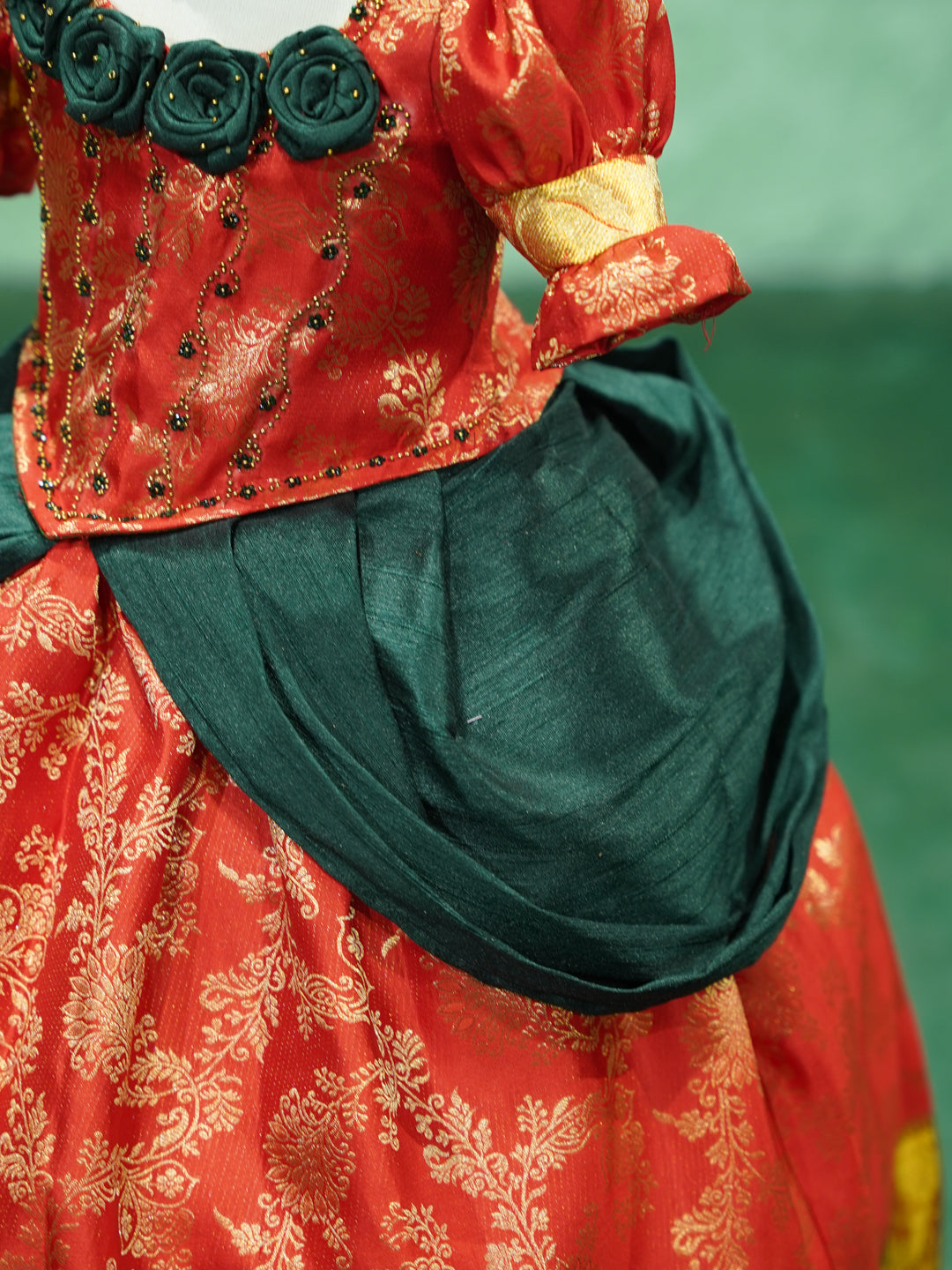 Cinderella-Inspired Red & Gold Fairytale Gown for Girls