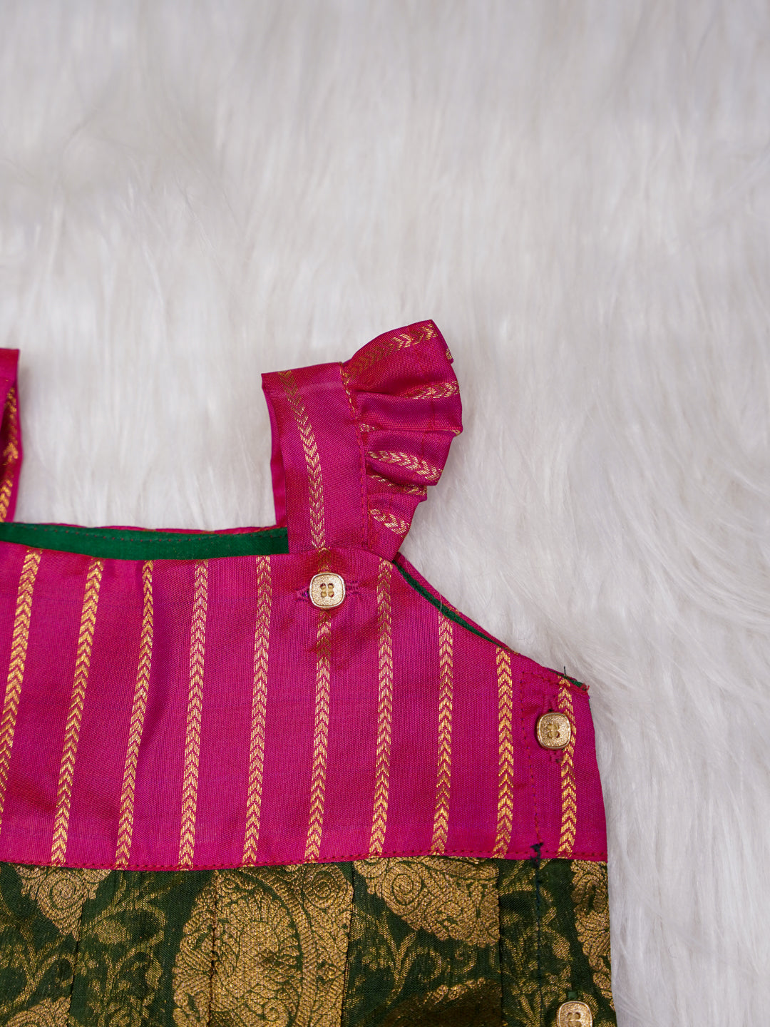 Rani Pink Newborn Silk Romper with Green Zari Body