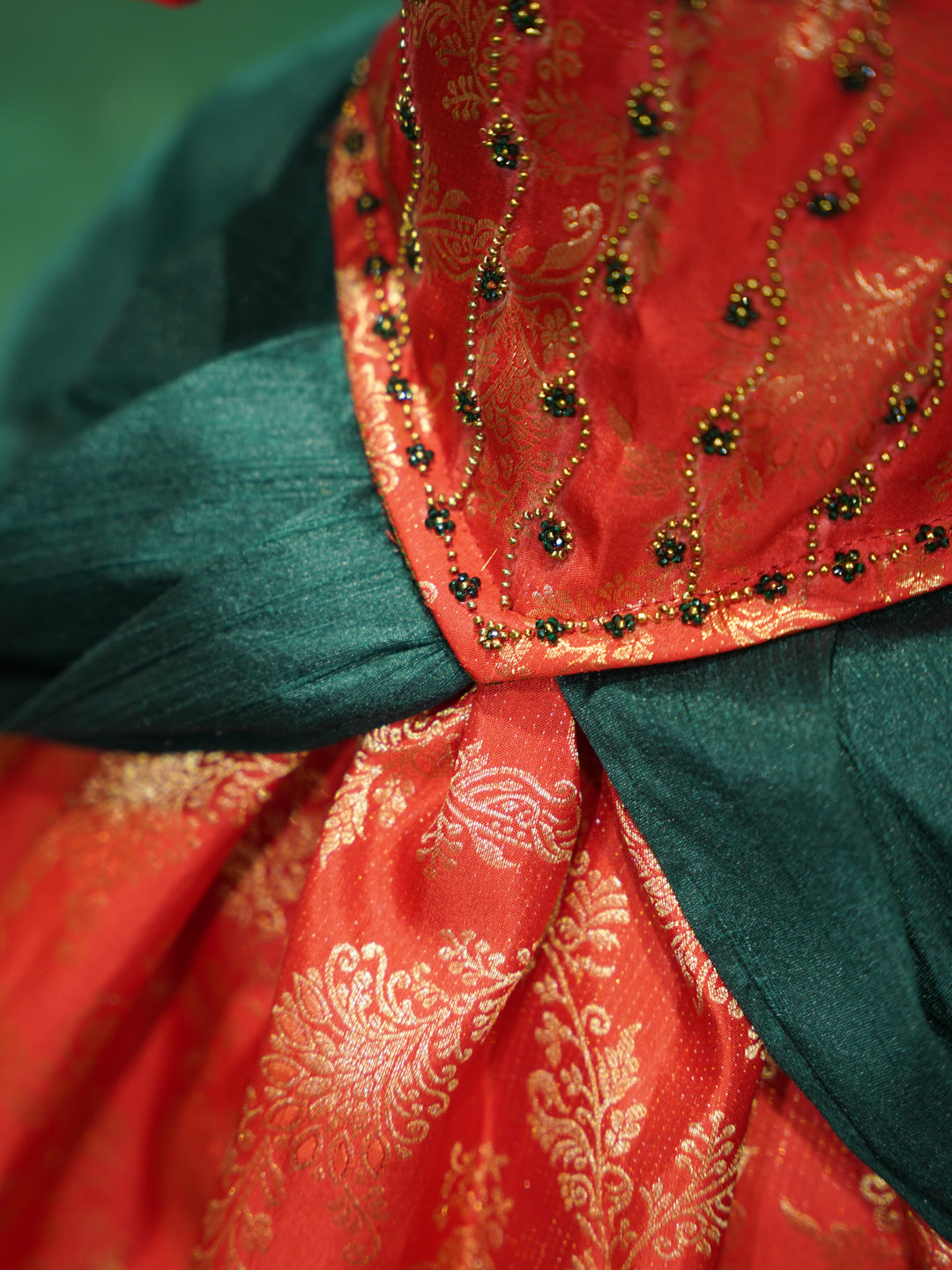 Cinderella-Inspired Red & Gold Fairytale Gown for Girls