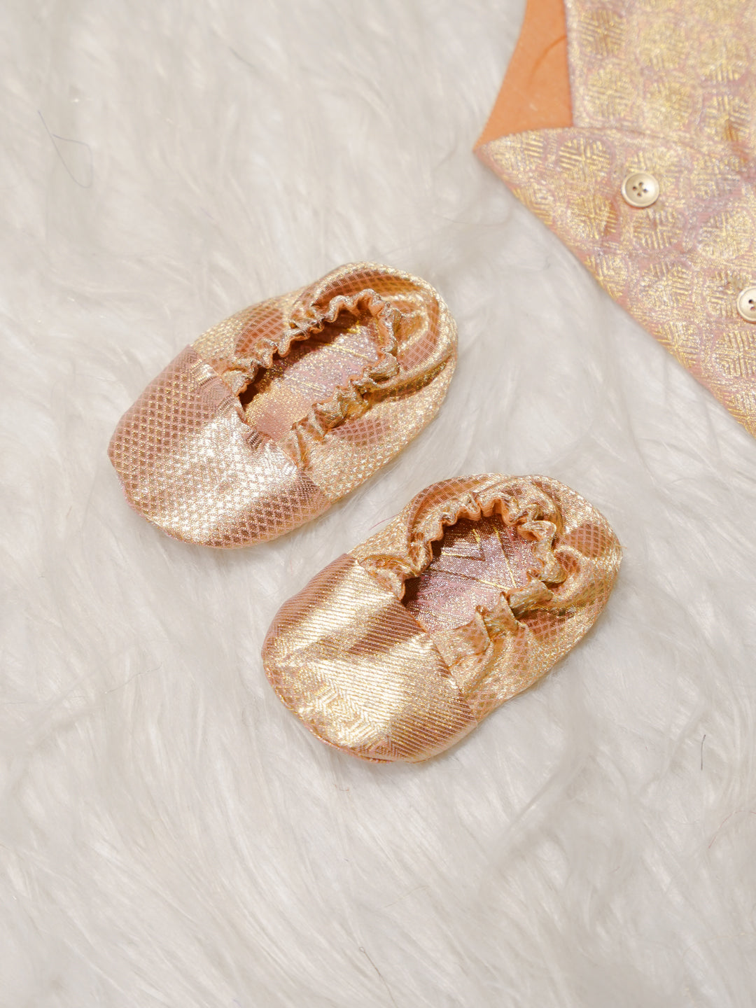 Peach Gold Boy Romper with Zari Motif