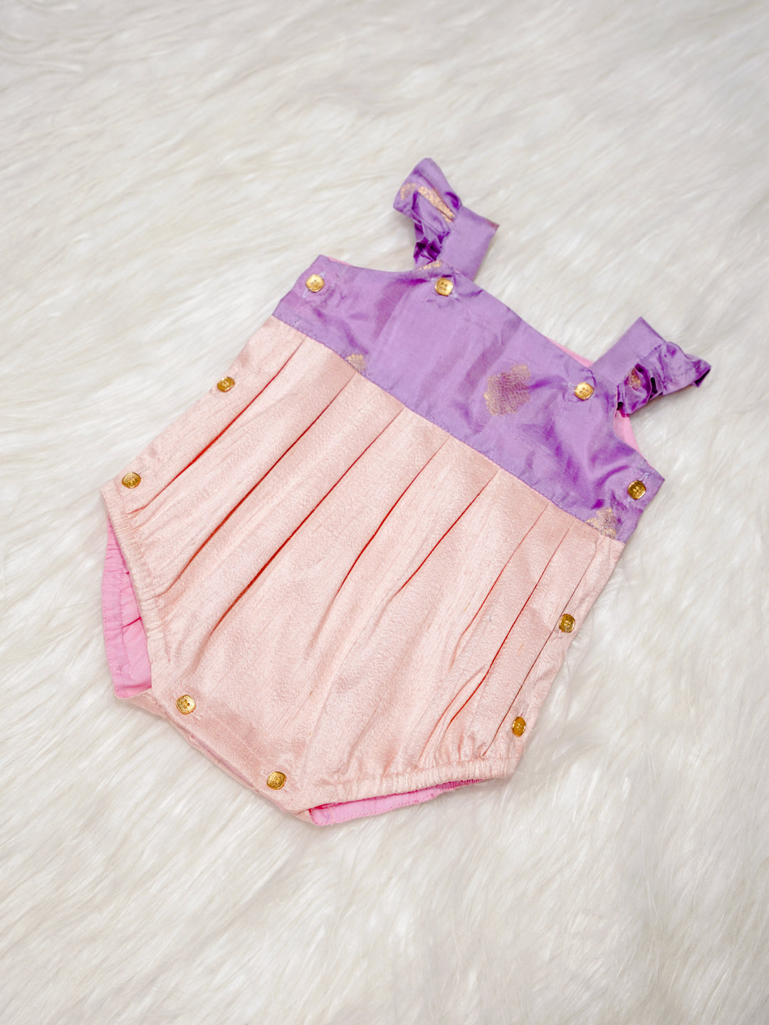 Blush Pink Newborn Girl Romper with Lavender Yoke